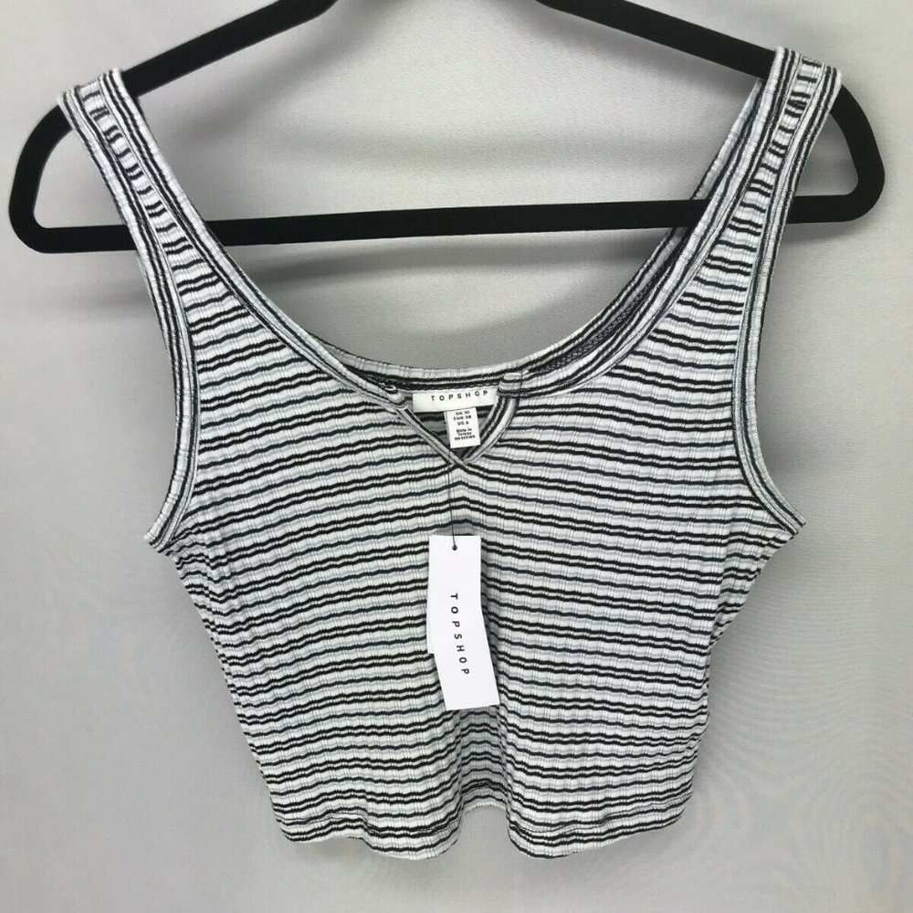 TOPSHOP Notch Neck Striped Tank/Crop Top
